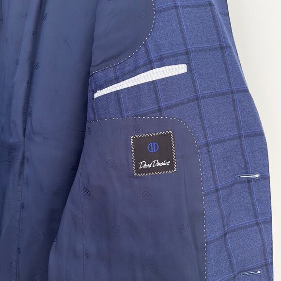 David Donahue Sport Coat Mens 44L Blue Plaid Connor Wool Dinner Jacket Yacht - Picture 6 of 13